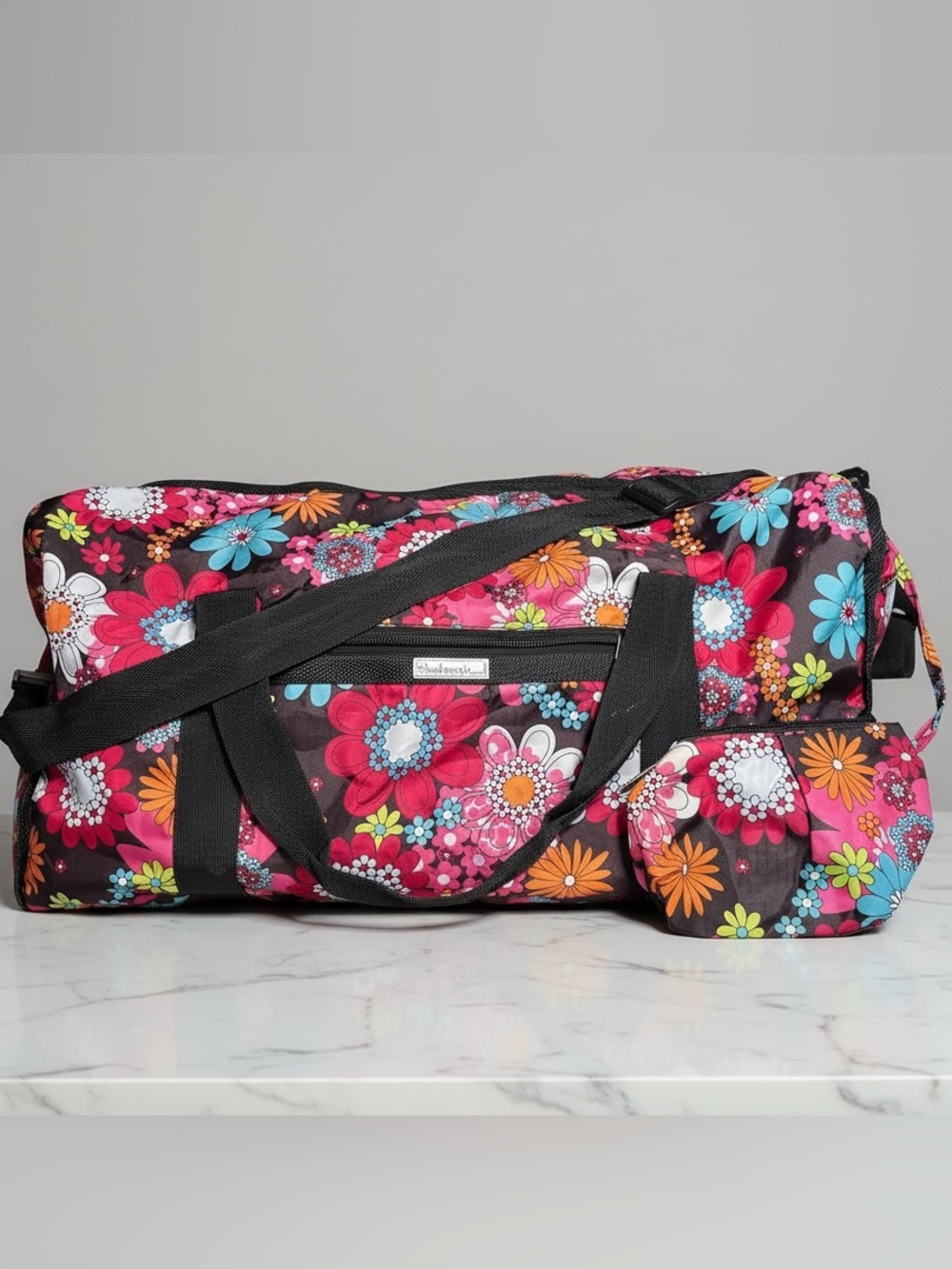 Studio Sak Large Vibrant Floral BarbieCore Duffel Bag 22”x 11”x 10”